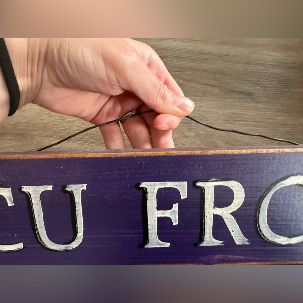 Purple TCU Frogs Wooden Sign Rustic TCU Horned Frogs wooden sign with metal wall - Picture 3 of 3
